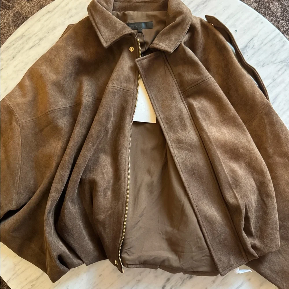 Zara Women's Suede Effect Bomber Jacket VIRAL - Picture 6 of 6